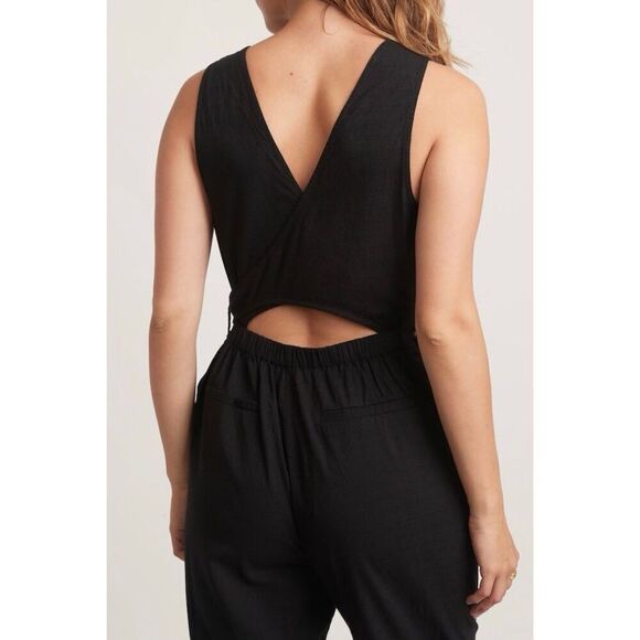 Marine Layer Black Eloise Belted Sleeveless Women’s Jumpsuit Romper Large - Picture 1 of 15